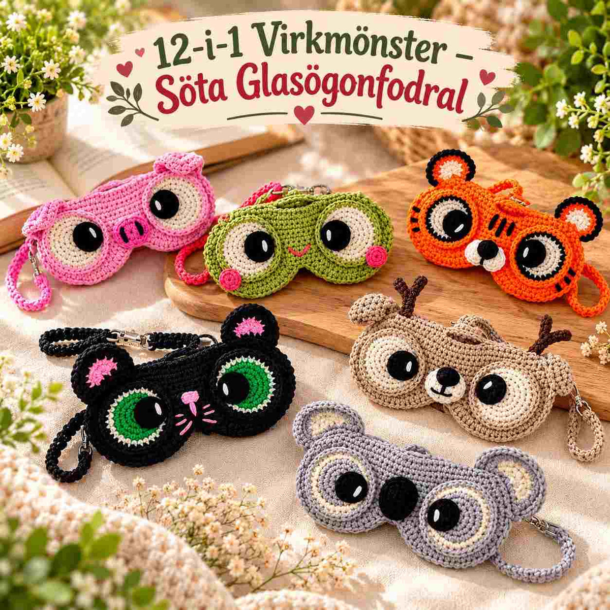 12-in-1 Crochet Pattern – Cute Animal Glasses Cases