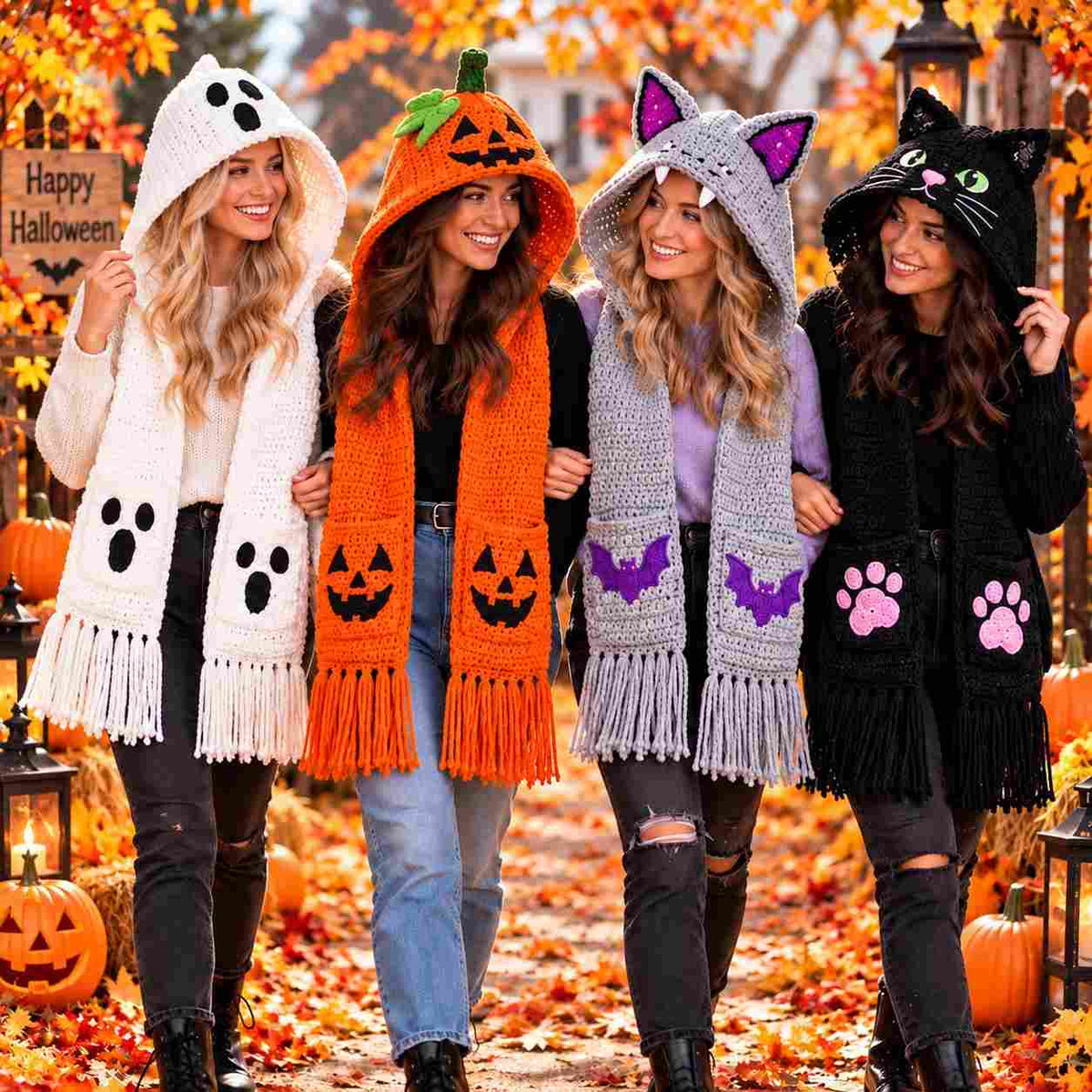 Crochet Pattern for Halloween – 4-in-1 Hood with Scarf