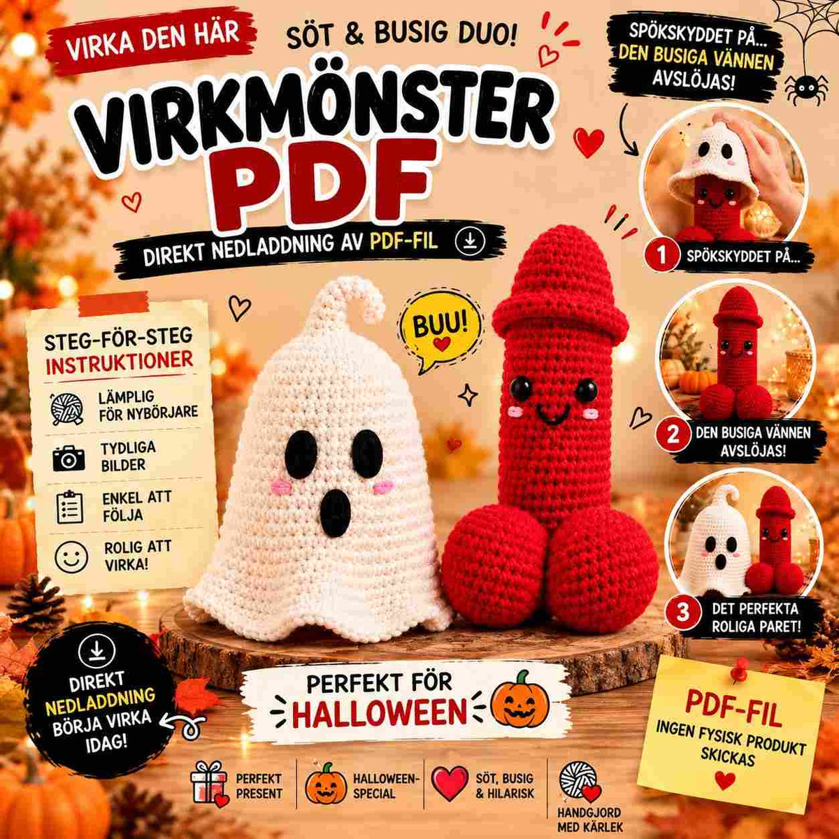 Överraskningsspöke – Virkmönster PDF
