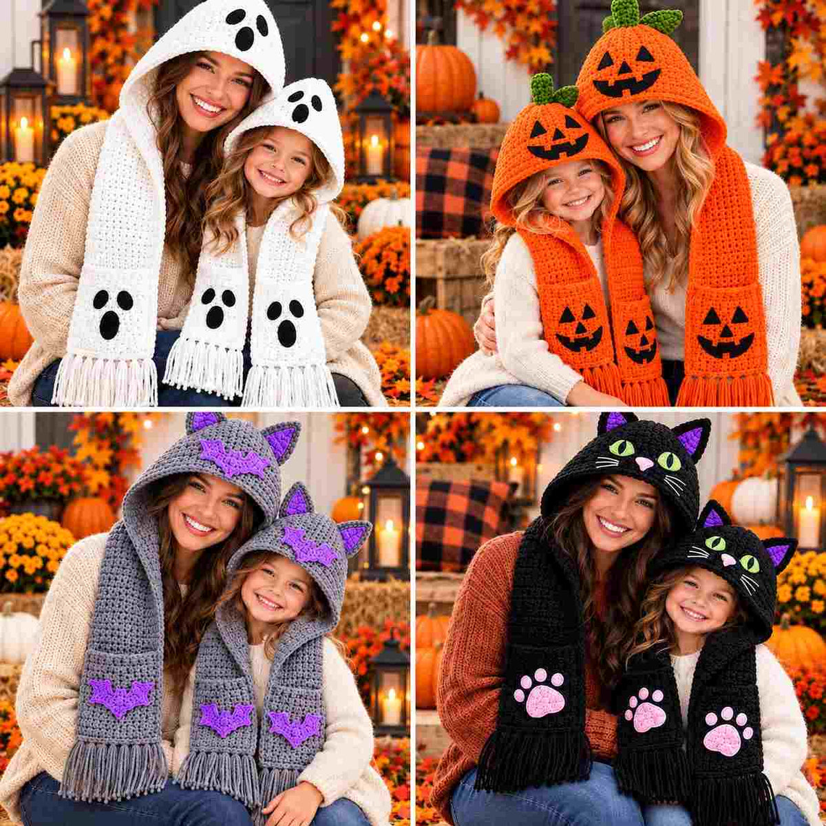 Crochet Pattern for Halloween – 4-in-1 Hood with Scarf