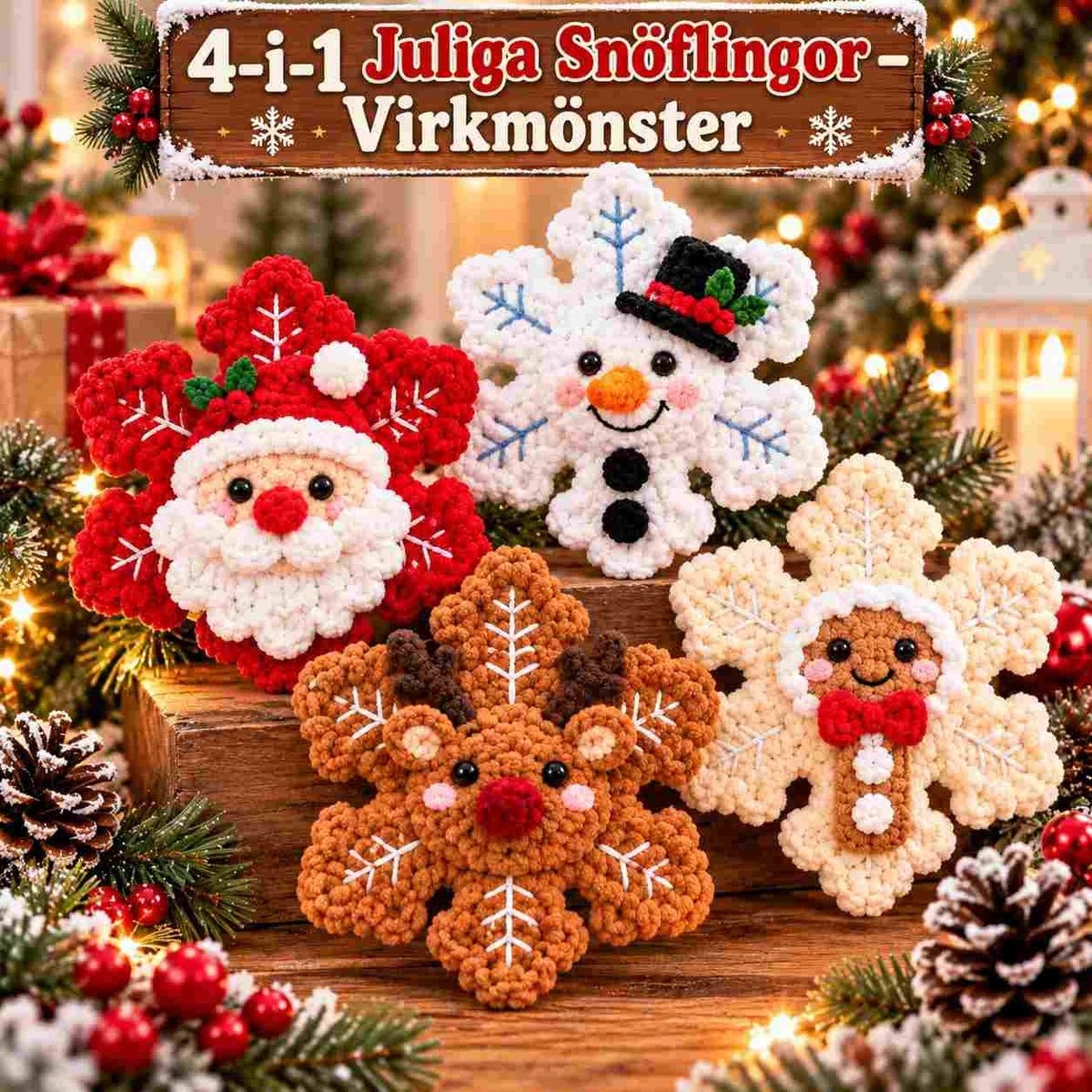 4-i-1 Juliga Snöflingor – Virkmönster