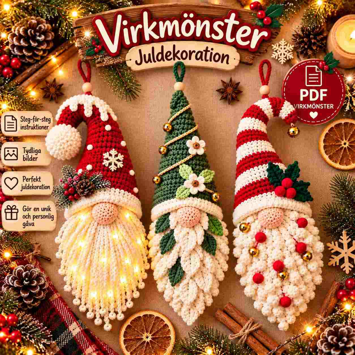 3-in-1 Christmas Gnomes – Crochet Pattern PDF