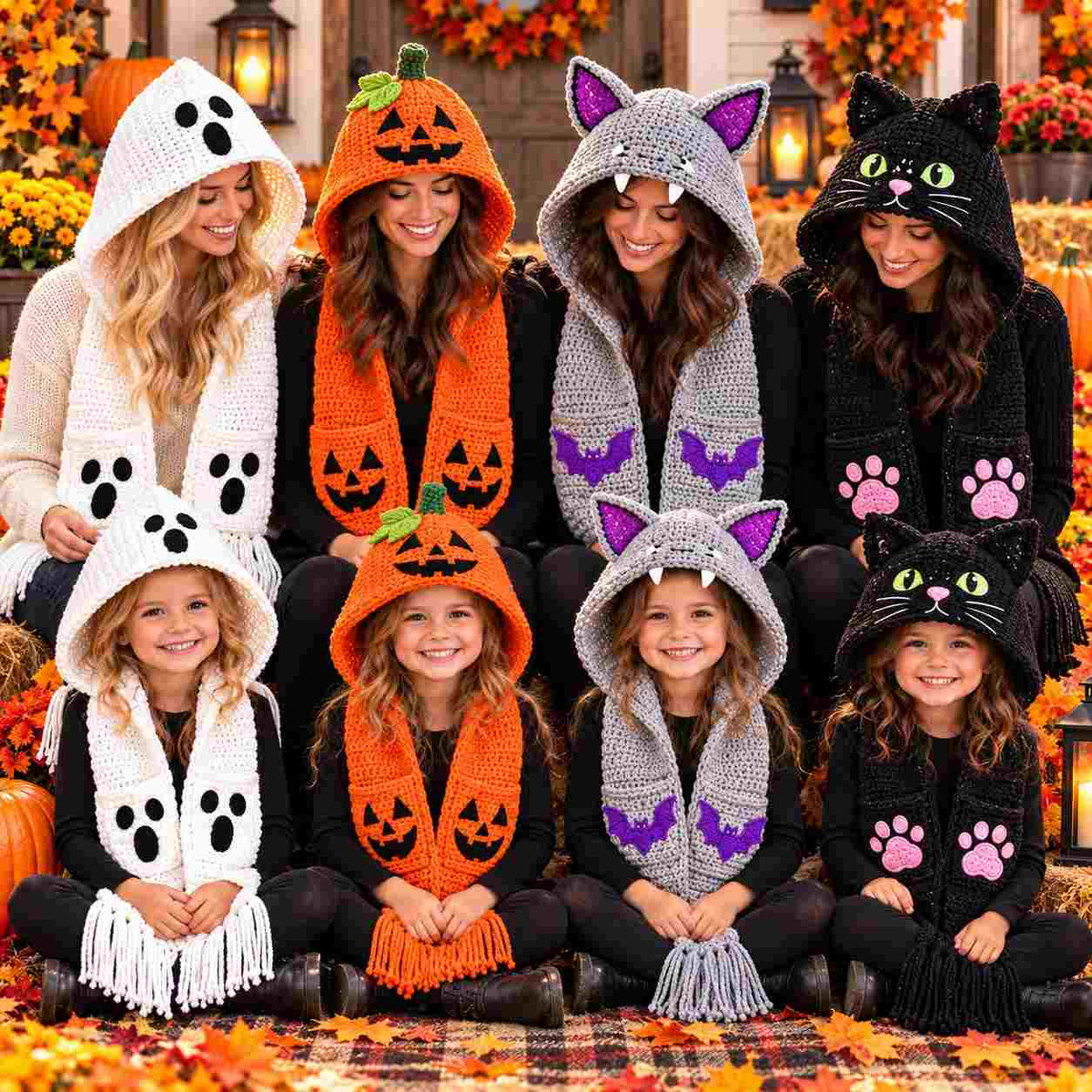 Crochet Pattern for Halloween – 4-in-1 Hood with Scarf