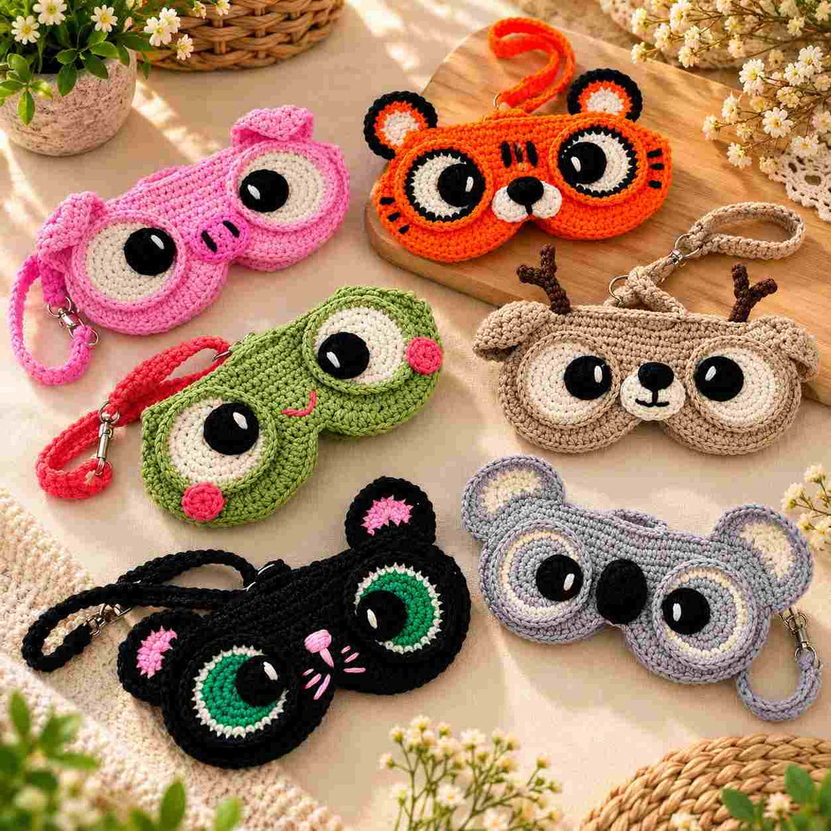 12-in-1 Crochet Pattern – Cute Animal Glasses Cases