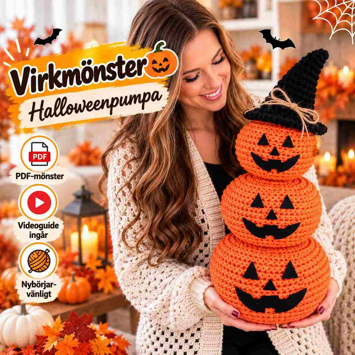 Virkad Jack-o’-lantern – Virkmönster PDF